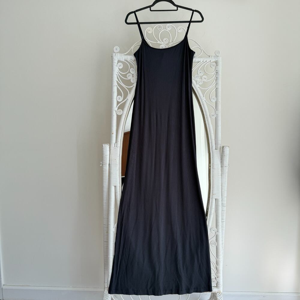 Skims Soft Lounge Long Slip Dress XL Gray Graphite Maxi Cami Ribbed Knit Bodycon